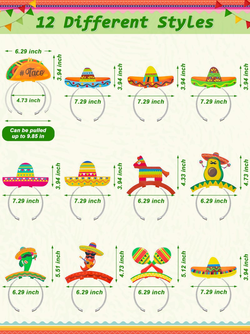 Melisheer 50 PCS Cinco De Mayo Decorations, Mexican Headbands, Colorful Patterned Cardboard Sombrero Cinco De Mayo Hats Fiesta Headbands for Women Men Costume Mexican Theme Celebration Party Favors - Image 2